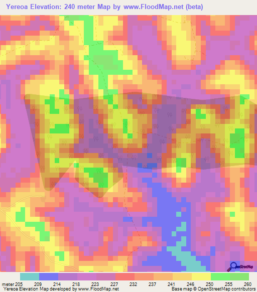Yereoa,Ivory Coast Elevation Map