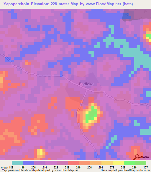 Yepoparehoin,Ivory Coast Elevation Map