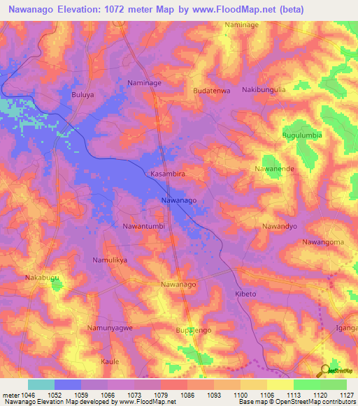 Nawanago,Uganda Elevation Map