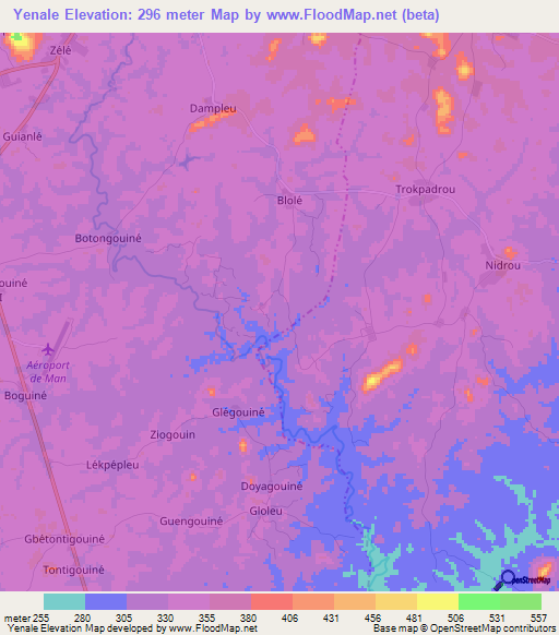 Yenale,Ivory Coast Elevation Map