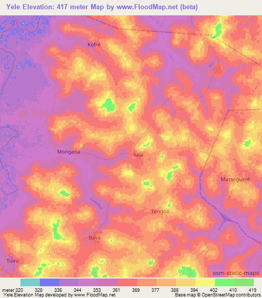 Yele,Ivory Coast Elevation Map