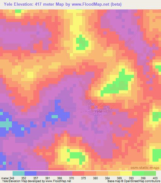 Yele,Ivory Coast Elevation Map