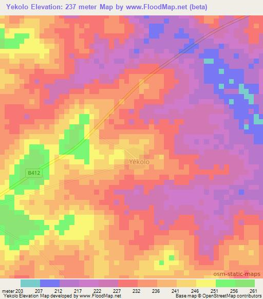 Yekolo,Ivory Coast Elevation Map
