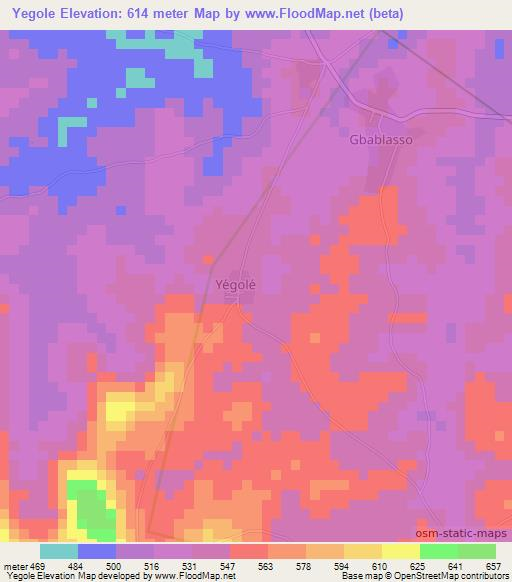 Yegole,Ivory Coast Elevation Map