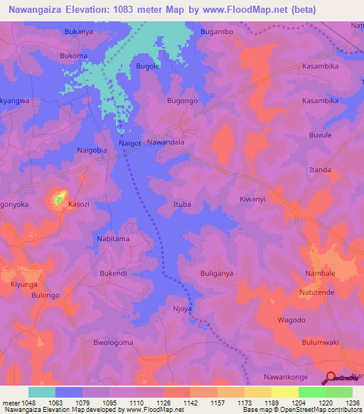 Nawangaiza,Uganda Elevation Map