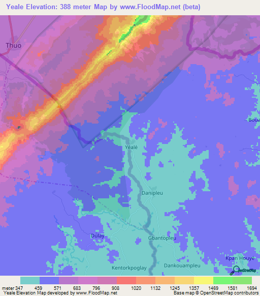 Yeale,Ivory Coast Elevation Map