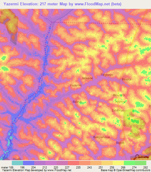 Yazermi,Ivory Coast Elevation Map