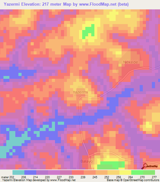 Yazermi,Ivory Coast Elevation Map