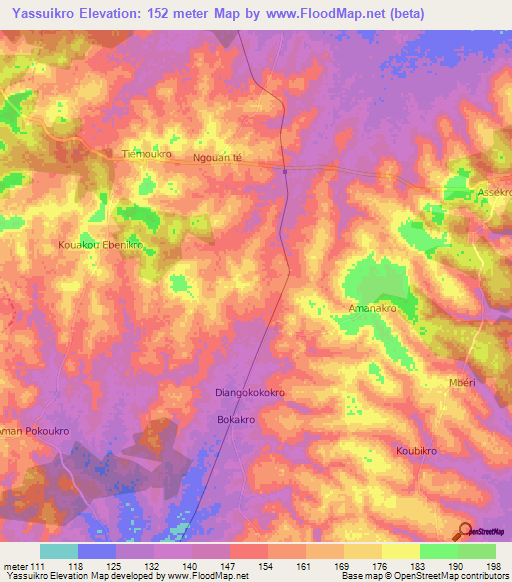 Yassuikro,Ivory Coast Elevation Map
