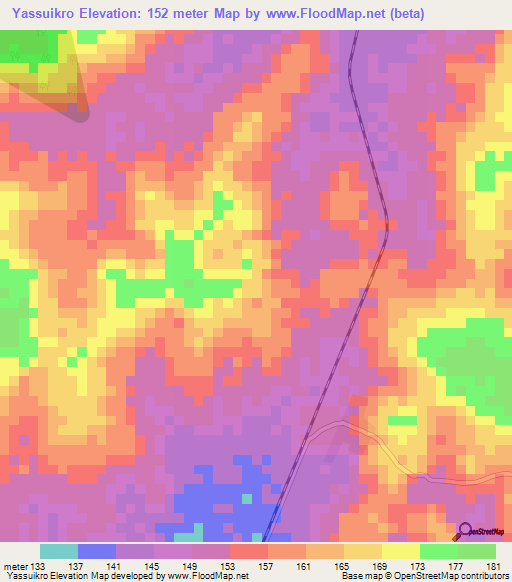 Yassuikro,Ivory Coast Elevation Map