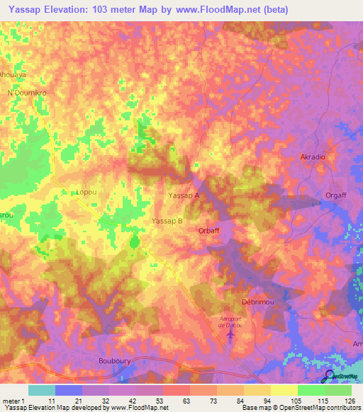 Yassap,Ivory Coast Elevation Map
