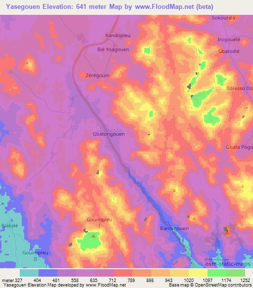 Yasegouen,Ivory Coast Elevation Map