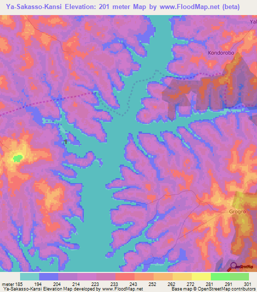 Ya-Sakasso-Kansi,Ivory Coast Elevation Map