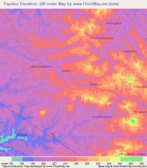 Yapukro,Ivory Coast Elevation Map