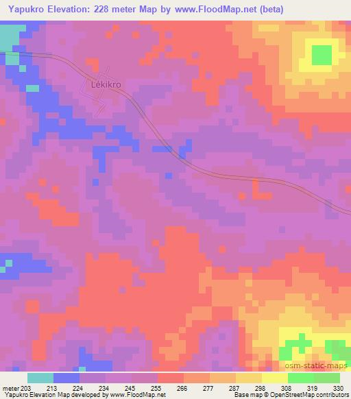 Yapukro,Ivory Coast Elevation Map