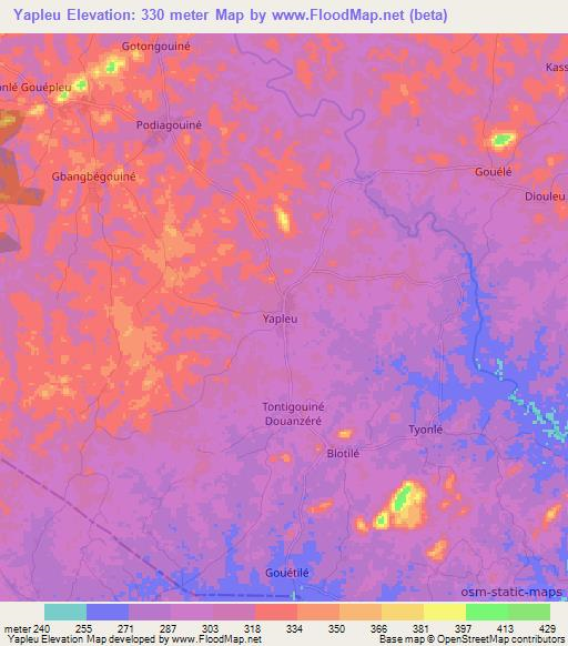 Yapleu,Ivory Coast Elevation Map