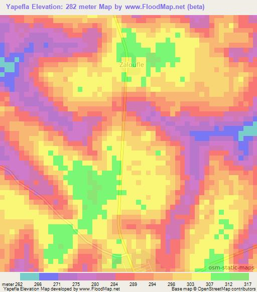 Yapefla,Ivory Coast Elevation Map