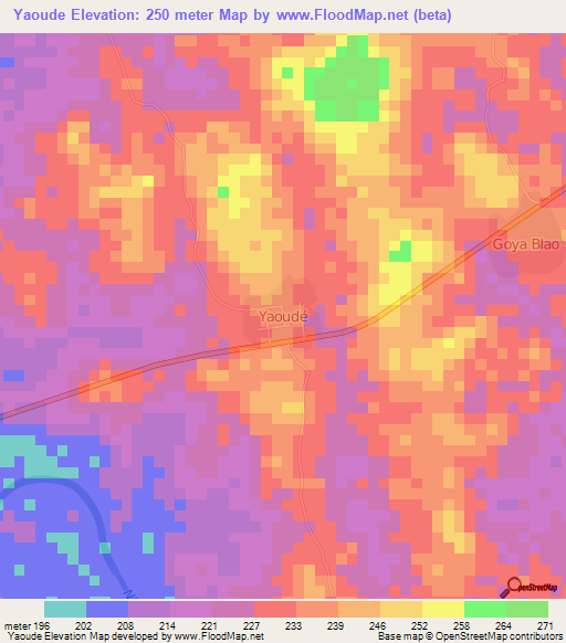 Yaoude,Ivory Coast Elevation Map