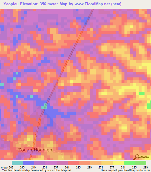 Yaopleu,Ivory Coast Elevation Map