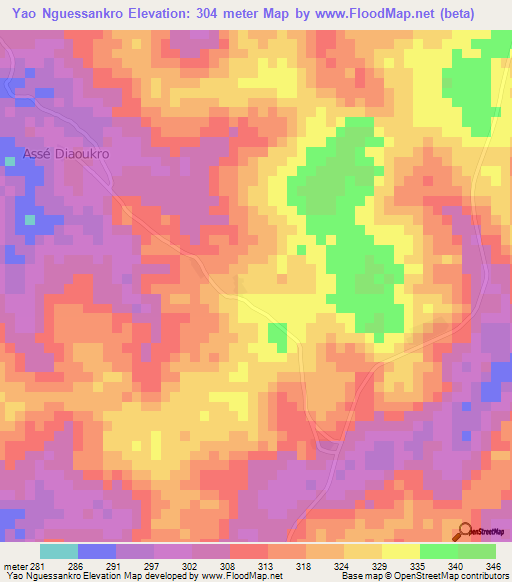 Yao Nguessankro,Ivory Coast Elevation Map