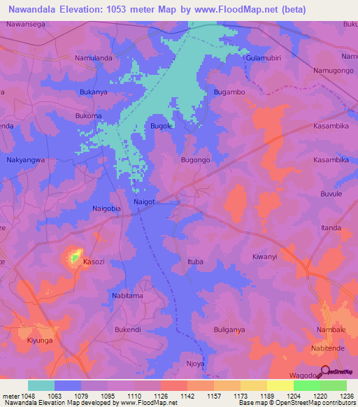 Nawandala,Uganda Elevation Map