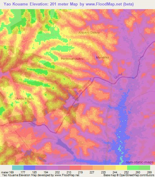 Yao Kouame,Ivory Coast Elevation Map