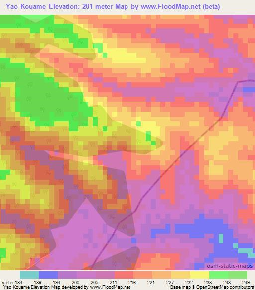 Yao Kouame,Ivory Coast Elevation Map