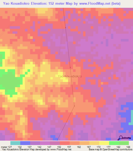 Yao Kouadiokro,Ivory Coast Elevation Map