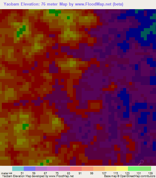 Yaobam,Ivory Coast Elevation Map