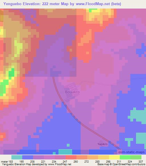 Yenguebo,Ivory Coast Elevation Map