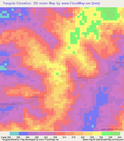 Yangota,Ivory Coast Elevation Map