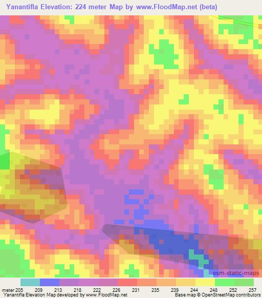 Yanantifla,Ivory Coast Elevation Map