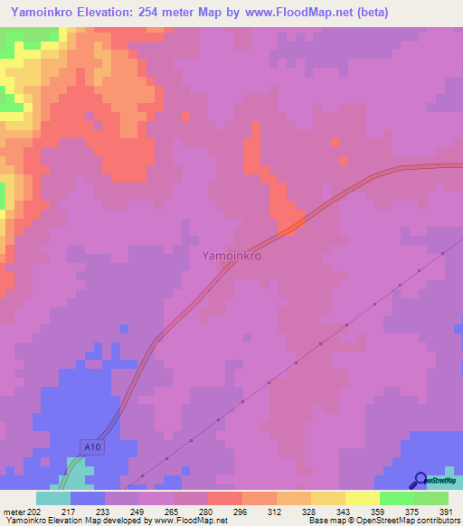 Yamoinkro,Ivory Coast Elevation Map