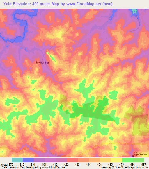 Yala,Ivory Coast Elevation Map