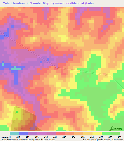 Yala,Ivory Coast Elevation Map