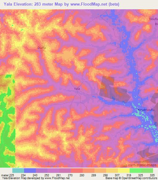 Yala,Ivory Coast Elevation Map