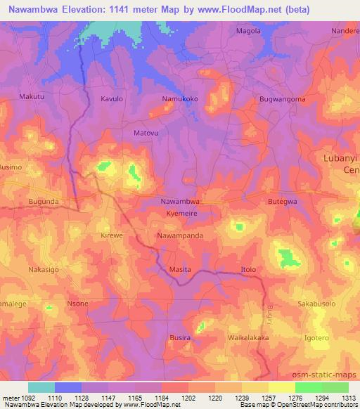 Nawambwa,Uganda Elevation Map