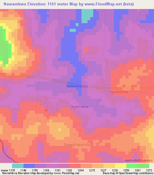 Nawambwa,Uganda Elevation Map