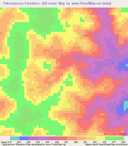 Yakonamoun,Ivory Coast Elevation Map