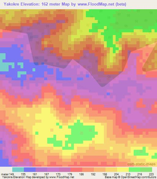 Yakokre,Ivory Coast Elevation Map