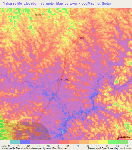 Yakasse-Me,Ivory Coast Elevation Map