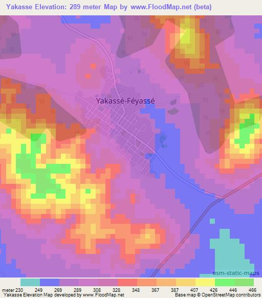 Yakasse,Ivory Coast Elevation Map