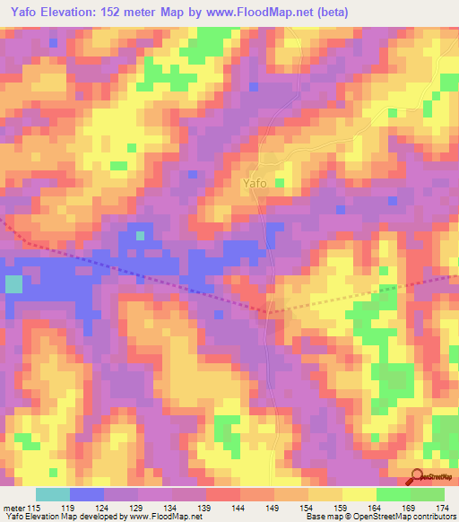 Yafo,Ivory Coast Elevation Map