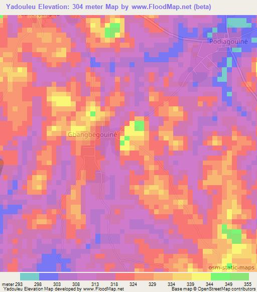 Yadouleu,Ivory Coast Elevation Map
