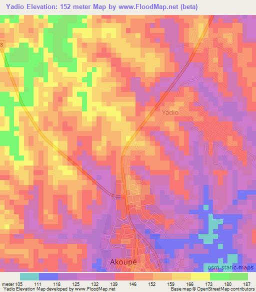 Yadio,Ivory Coast Elevation Map