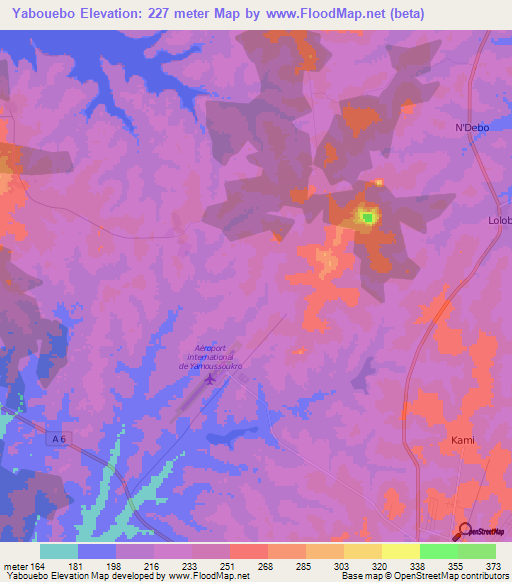 Yabouebo,Ivory Coast Elevation Map