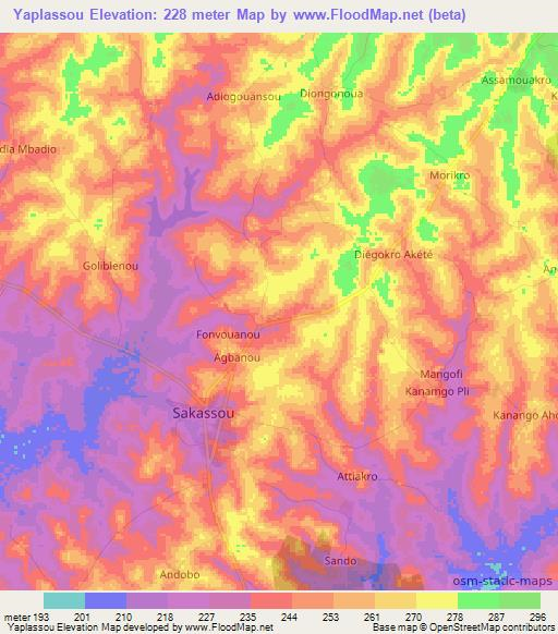 Yaplassou,Ivory Coast Elevation Map