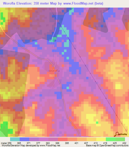 Worofla,Ivory Coast Elevation Map