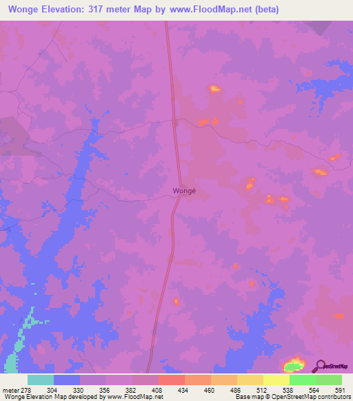 Wonge,Ivory Coast Elevation Map