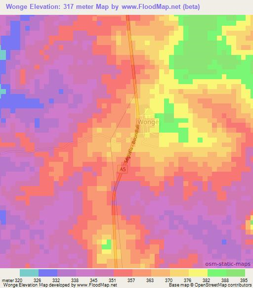 Wonge,Ivory Coast Elevation Map